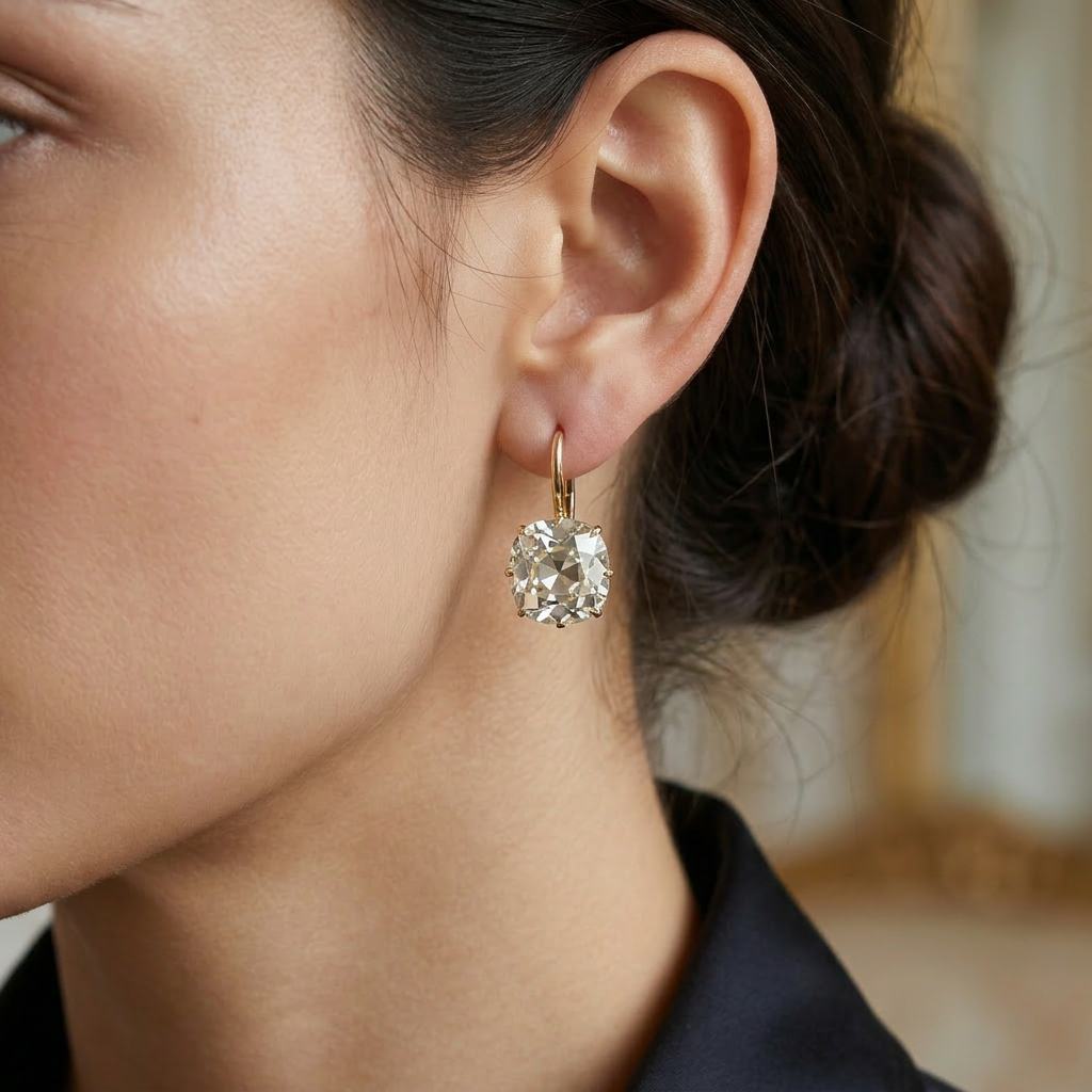 11.7 TCW Lab Grown Old Mine Cut Drop Earrings