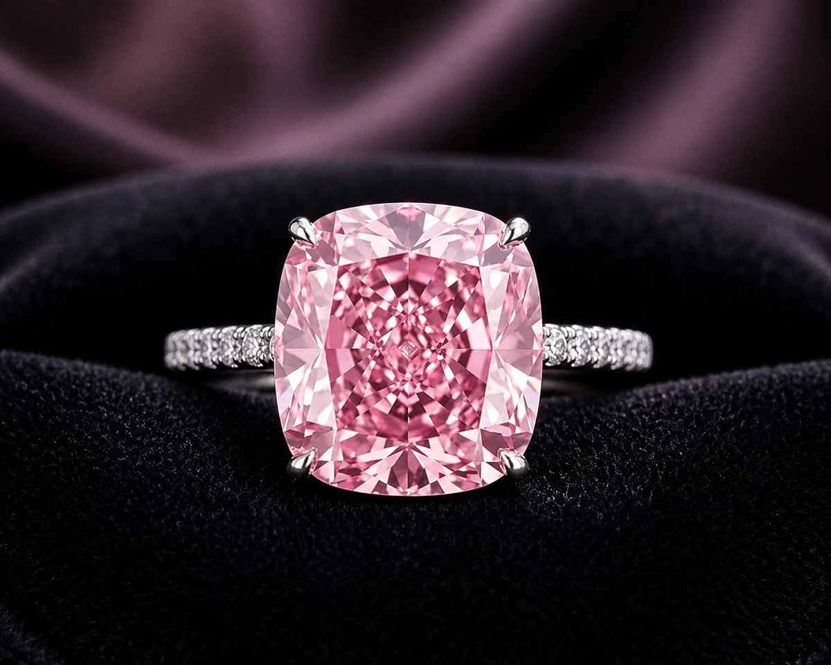 large pink diamond ring with pave band 