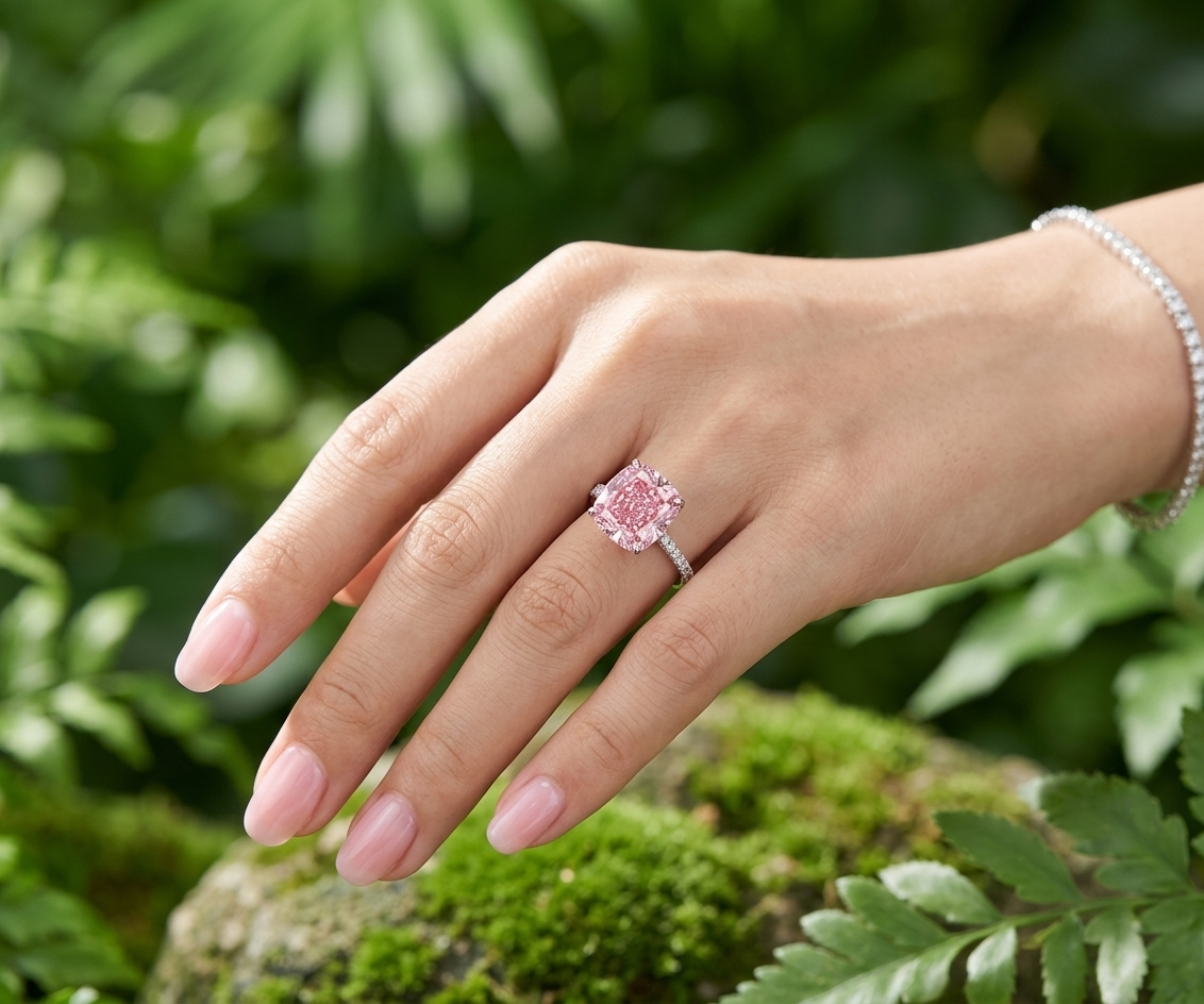6.4 Carat Lab Grown Fancy Pink Diamond Ring
